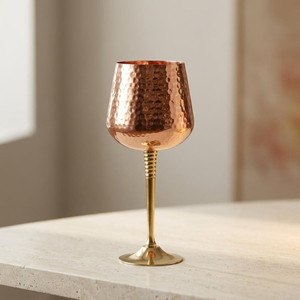 Copper Wine Glass with Hammered Finish, Elegant Brass Stem Goblet Elegant Decorative Drinking Vessel - Product Image 1