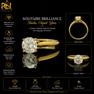 Bague de fiançailles solitaire unisexe en or 9K/14K/18K avec diamant de laboratoire, ajustement confortable |   Bijoux personnalisés à bords polis - Product Image 5