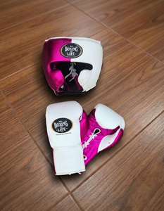 No Boxing No Life Mexican Style Breathable Lace-Up Real Leather Adult MMA Gloves & Cheek Bar Head Guard-<b>Pink</b> - Product Image 6