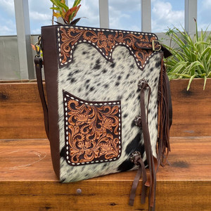 Bolso de hombro de cuero de vaca con estampado floral occidental para mujer - Product Image 4