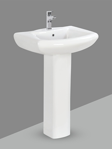 Lavabo sur pied en céramique Cleo, design carré, à fixation murale, pour projets de construction professionnels - Product Image 2