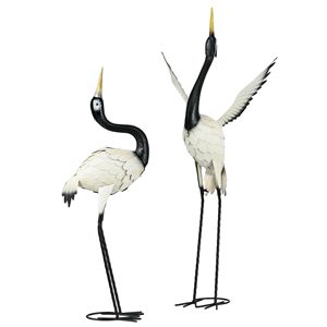 Set di 2 Statue da Giardino Rustiche, Sculture di Eroni Bianche e Nere da 90 cm e 103 cm per Decorazione di Prati, Cortili e Giardini - Product Image 1