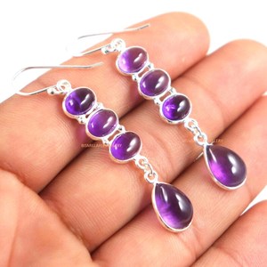 Handmade Amethyst Drop <b>Earrings</b> Sterling Silver Oval Pear Shape Birthstone Jewelry Gift for Women Export Nikhil Gems NG-033 - Product Image 1