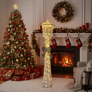 Lampione Natalizio da Esterno Pre-Illuminato 5FT con Fiocco, 110 Luci LED Bianco Caldo, Decorazioni Natalizie, Luci a Colonna per Natale - Product Image 6