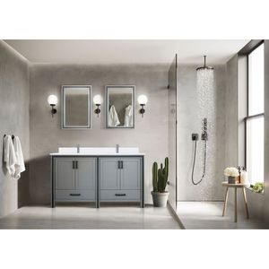 Dark Grey 60 In. W X 22 In. D Double <b>Bath</b> Vanity with White Quartz Top and 22 In. <b>Mirrors</b> Bathroom Vanities - Product Image 2