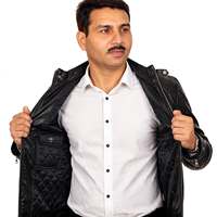 Blouson Moto Homme en Cuir Véritable Respirant Écologique Réversible Col Montant Fermeture Éclair Coupe-Vent Coupe Ajustée Automne Uni