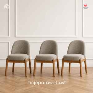 Modern Luxury Single Seater Boucle Teak Wood <b>Chair</b> <b>Padded</b> Fabric Cushioned Dining Room Kitchen Hotel Restaurant Jepara - Product Image 5