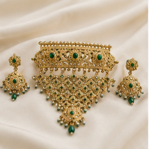 Conjunto de Collar y Pendientes Chapados en Oro con Circonita Verde y Perlas de Imitación, Joyería Vintage para Mujer, Joyería de Moda para Bodas - Product Image 2