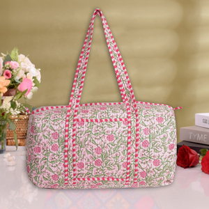 Bolsa de Viaje de Fin de Semana de Lujo, Hecha a Mano, de Algodón Resistente, Acolchada, con Estampado Floral, Estilo Bohemio - Product Image 3