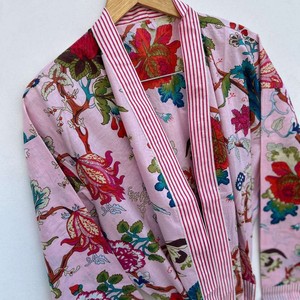 Kimono de Algodón con Estampado Floral Hecho a Mano, Transpirable, de Manga Larga, para Dormir y como Pareo de Playa para Mujer - Product Image 6