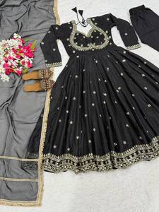 Ropa étnica india Georgette Heavy Sequence Work Anarkali Vestidos para bodas y festivales Ropa Mujer Pishwas - Product Image 4