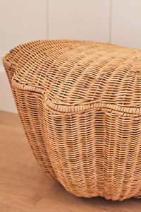 Unique Shell-Shaped Rattan <b>Storage</b> Basket with Lid, Handmade Wicker Nursery <b>Hamper</b> for Coastal Home Decor - Product Image 2