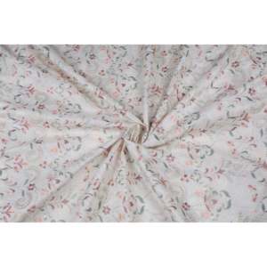 Tela de Satén Semiseda Bordada con Motivos Florales en Color Blanco Hueso con Lentejuelas Doradas Multicolor, 58 Pulgadas de Ancho - Product Image 4