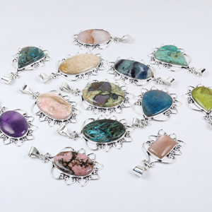 Venta al por Mayor de Colgantes de Piedras Preciosas Naturales Mixtas BISMILLAH GEMS, Filigrana Intrincada, Estilo BOHEMIA, Forma de Paz, Chapado en Plata de Ley 925 - Product Image 4