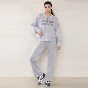 Ensemble de survêtement en polaire gris pour femme Moto End Corporation, manches longues, fermeture éclair, vêtements décontractés, toutes saisons, coupe ample - Product Image 2