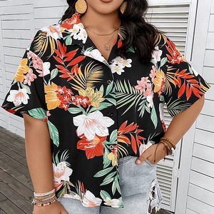 <span class=keywords><strong>Camicia</strong></span> da <span class=keywords><strong>Donna</strong></span> Personalizzata ODM con Stampa Floreale, Maniche Corte Stile <span class=keywords><strong>Kimono</strong></span>, Bottoni Elastici - Product Image 2