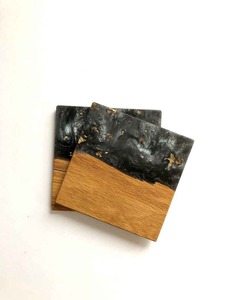 Custom Marble Epoxy Resin <b>Coaster</b> <b>Set</b> with Metal Holder Heat Resistant Coffee Tea Drink <b>Coasters</b> OEM ODM - Product Image 3