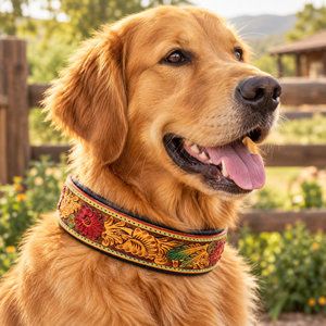 Collar de Cuero Floral Grabado ROYAL INTERNATIONAL para Perros, Diseño Western Tallado a Mano, Cierre de Hebilla Ajustable para Perros - Todas las Estaciones - Product Image 4