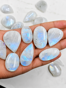 Premium Quality Natural Brand Rainbow Moonstone Cabochons | Loose Gemstones <b>Blue</b> Flashy Grey Oval Rajasthan for Jewelry Making - Product Image 2