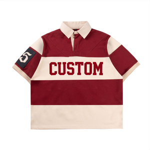 Custom Printed <b>Men's</b> Short Sleeve Polo <b>Shirt</b> <b>Red</b> <b>And</b> Cream Contrast Trim Preppy Style Oxford Fabric Regular Fit - Product Image 1