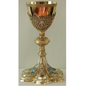 ถ้วยศักดิ์สิทธิ์ทรงสวยงาม สีทองเหลืองเงางาม สามารถปรับแต่งด้วยลายสลักได้ ถ้วยศักดิ์สิทธิ์ทำด้วยมือจากทองเหลืองคุณภาพสูง อุปกรณ์สำหรับโบสถ์ - Product Image 1