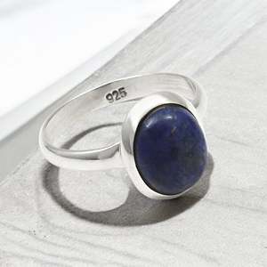 Beautiful Oval Shaped <b>Lapis</b> <b>Lazuli</b> Gemstone <b>Ring</b> In 925 Sterling Silver IGI Certified Bezel Set Gemstone Bohemian Jewelry - Product Image 1