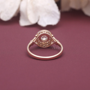 Bague halo en diamant cultivé certifié IGI, argent sterling 925 massif, taille brillant rond, bague de fiançailles vintage pour femme - Product Image 4
