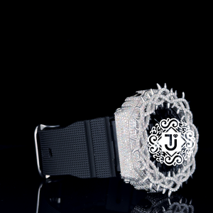 Montre en moissanite blanche sertie de diamants, bracelet en caoutchouc, style hip-hop, exportateur indien, disponible à prix abordable. - Product Image 4