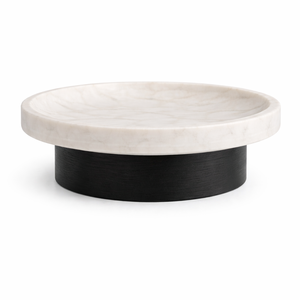 Base de travertino para servir con pedestal y base de madera negra, bandeja elevada redonda para mesa de comedor y decoración de hogar de lujo. - Product Image 6