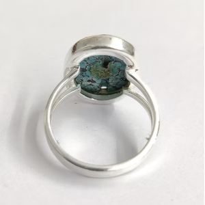 925 Sterling Silver Natural Turquoise <b>Ring</b> Handmade Oval Cabochon Statement Jewelry <b>Split</b> Shank Minimalist Band - Product Image 4