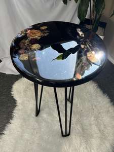 Mesa de Centro de Resina Epoxi Negra, Mesa Auxiliar Hecha a Mano con Flores Secas Reales, Decoración Artística para el Hogar, Regalo de Cumpleaños, Regalo de Navidad, Regalo de Boda - Product Image 4