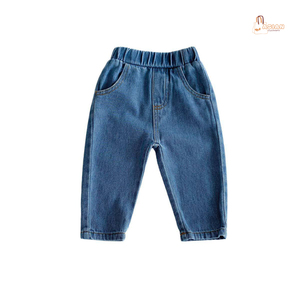 Simple Casual Inspired Pure Color <b>Soft</b> Distressed Eco-Friendly Denim Pants for Boys Girls Fall Collection-Straight <b>Jeans</b> - Product Image 3