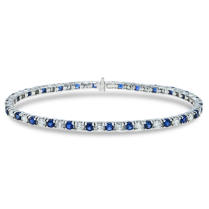 Exportador indio de pulseras de oro blanco de 14 quilates con diamantes y zafiros, joyería fina de alta gama para bodas, disponible en grandes cantidades. - Product Image 1