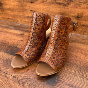 Newest Hand <strong>Tooled</strong> Leather <strong>Heels</strong> Sandals Dress Shoes High <strong>Heels</strong> <strong>Western</strong> Fashion Women Genuine Leather Wedges Wedding Prom Shoes