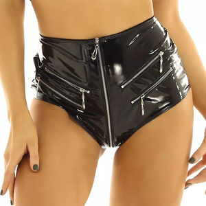 Shorts sexy pour femmes en cuir verni PVC noir, taille haute, brillants, métalliques, avec fermeture éclair, pour soirée, club, danse, tenue de polo - Product Image 5