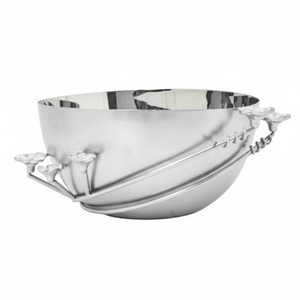 Wholesale Stainless Steel Hammered Serving Bowl With Gold Cherry Blossom Branch Handle Elegant Floral Centerpiece For Home Decor - Product Image 3