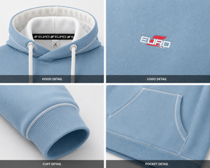 Sweat-shirt à capuche pour homme Euro, bleu clair uni, décontracté, avec logo sur le devant, en molleton tricoté, pour l'automne - Product Image 6