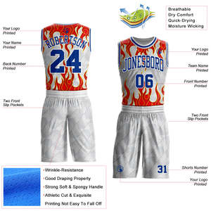 Ensemble d'uniformes de basketball bleu roi et blanc de haute qualité en polyester recyclé, personnalisable OEM, maillot d'équipe en maille antibactérienne par sublimation - Product Image 2