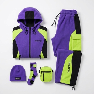 <b>Women's</b> <b>Purple</b> Color Fleece <b>Tracksuit</b> Set Zip Up Jacket Wide Leg Jogger Pants Streetwear Casual Sportswear Custom Apparel - Product Image 4