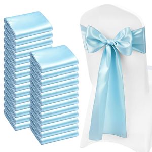 Fasce per Sedie in Raso Elasticizzato, Confezione da 100, 7x108 Pollici, Nastri Azzurri per Decorazioni Ricevimenti di Nozze - Product Image 1