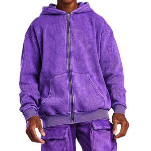 2026 Customized Design <b>Men's</b> Acid Wash Full Zipper Tracksuit Solid Plain 100% Cotton Breathable Winter Wear with Hooded Collar - Product Image 2