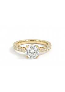 Bague de fiançailles en diamant rond cultivé en laboratoire, style cathédrale vintage, or jaune 14 carats, cadeau d'anniversaire pour partenaire - Product Image 4