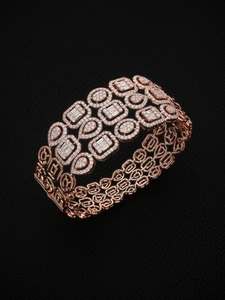 925 <b>Silver</b> Elegant Wide Rose Gold <b>Cuff</b> Multi-Shape Diamond Chain Link <b>Bracelet</b> Women Luxury Baguette Pear Shape Bridal Trendy - Product Image 3