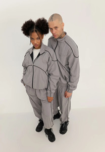 High Quality Custom <b>Patchwork</b> Color block Zip up Windbreaker Nylon Tracksuit <b>Jacket</b> Hooded and Shorts Pants Set Track Suit - Product Image 4