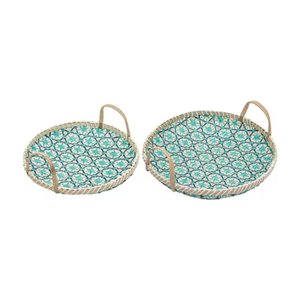 Handwoven Natural Bamboo Round Storage <b>Tray</b> with Handles Serving <b>Tray</b> for <b>Breakfast</b>, Fruit, and Snacks from Vietnam - Product Image 1