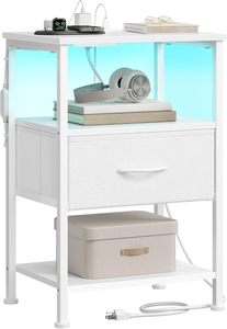 Mesita de noche moderna de cuero blanco para dormitorio y sala de estar - Product Image 1