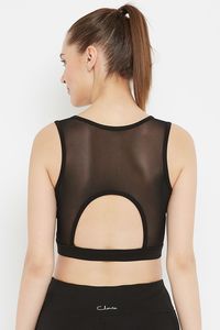 Soutien-gorge de sport vert imprimé marbre pour femme, col ras du cou, dos nageur, maintien moyen, respirant, haut de sport pour yoga - Product Image 4