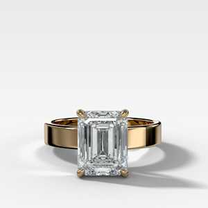Emerald Cut Lab Grown Diamond Solitaire Engagement Ring Thick Wide Flat Band 14K 18K <b>Solid</b> Gold Custom IGI 4 Ct Factory Price - Product Image 1