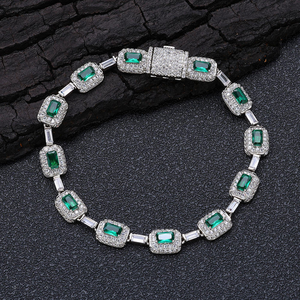 <b>Mens</b> 925 <b>Silver</b> Moissanite Emerald Cut Green Gemstone Tennis Bracelet Luxury Halo Link Jewellery <b>For</b> <b>Men</b> - Product Image 5