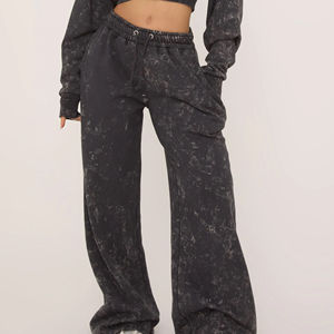 ชุดเซ็ตเสื้อครอปฮู้ดดี้ผ้าฝ้ายแบบสั่งทำพิเศษ กางเกงวอร์มขายาวทรงวินเทจฟอกสีสไตล์สตรีทแฟชั่น - Product Image 2